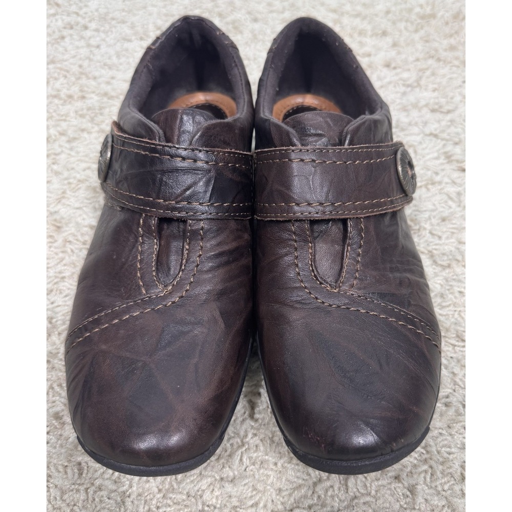 Clark's Artisan Kessa Betty Brown Leather Hook & Loop Buckle Loafers Women's 8M